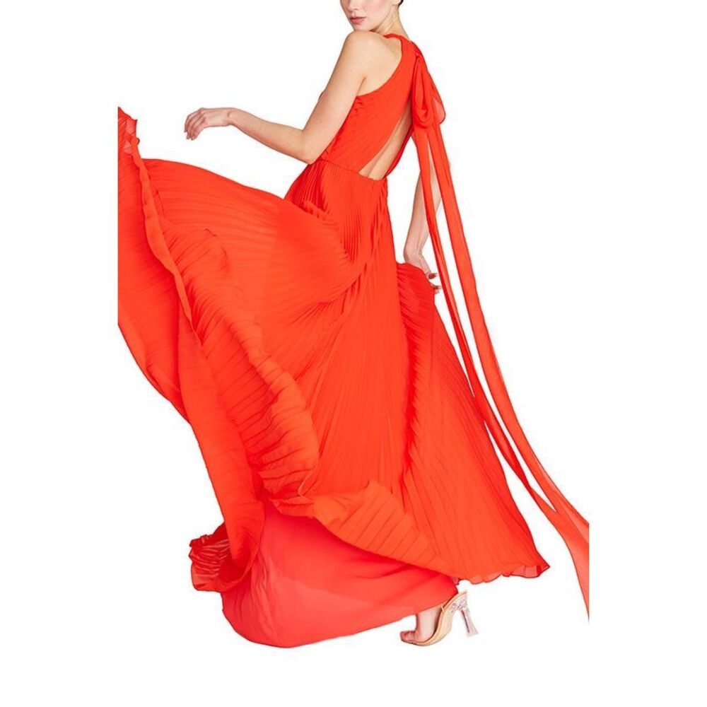 NWT ML MONIQUE LHUILLIER Sleeveless Pleated Chiffon Dress US 4 $695 - Picture 5 of 11